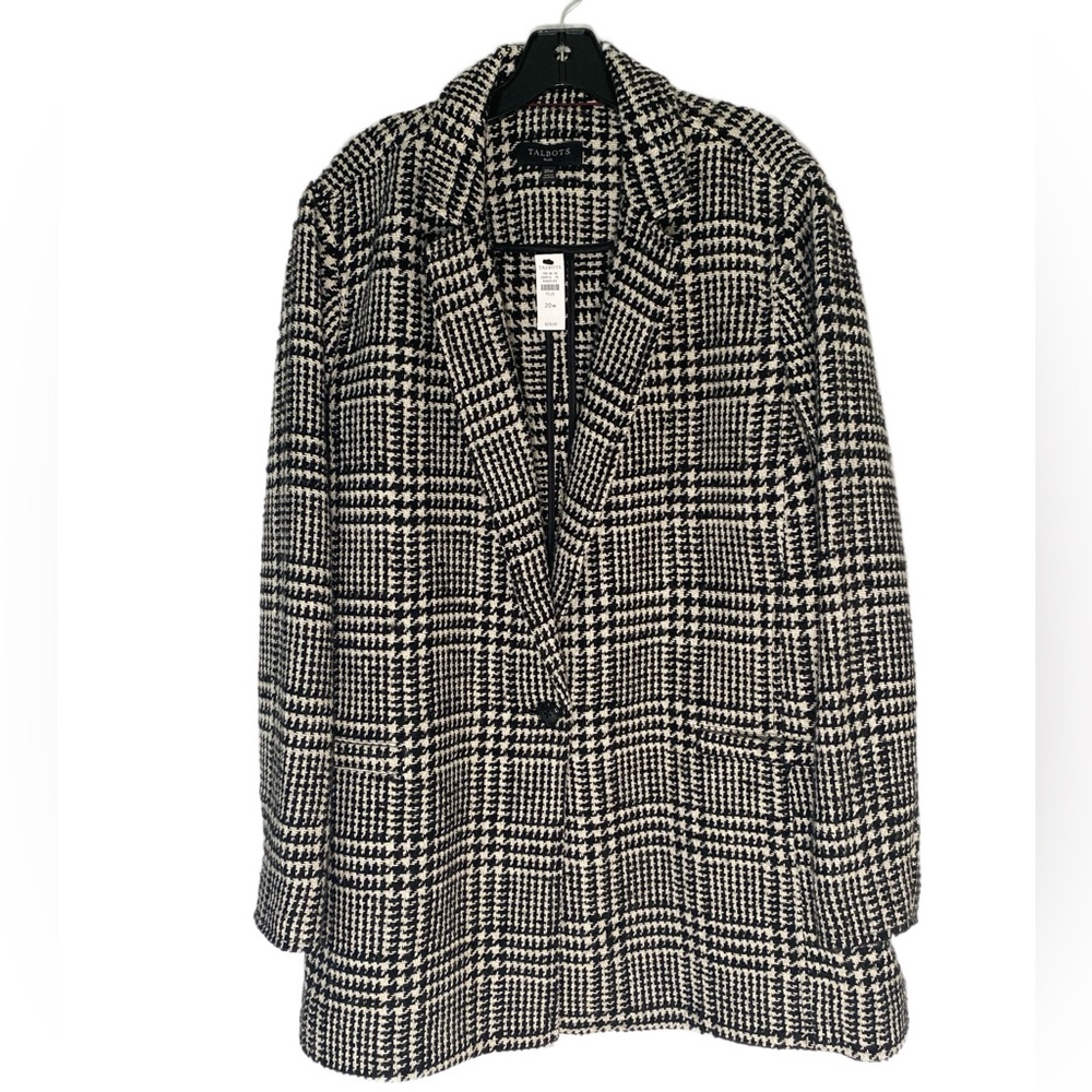 NEW Talbots Womens Wool Blend‎ Black White Houndstooth Blazer Jacket 20W Rt $219